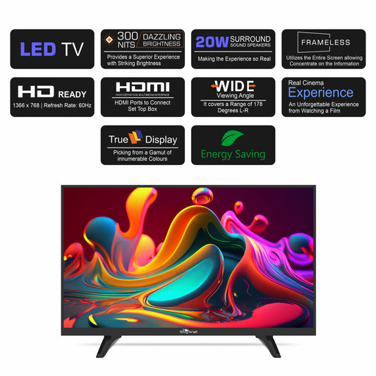 Smart TV with features listed on a white background
