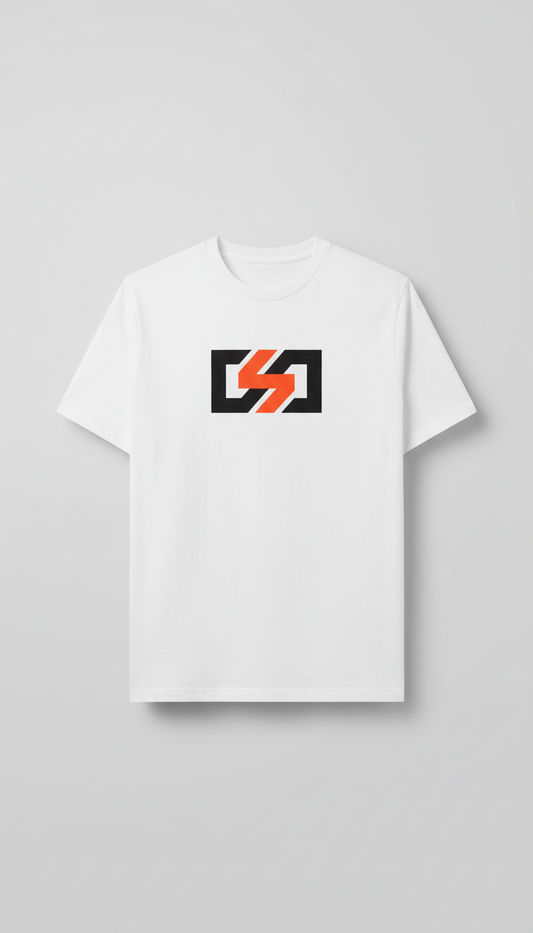 Graphic tee with black-orange logo print