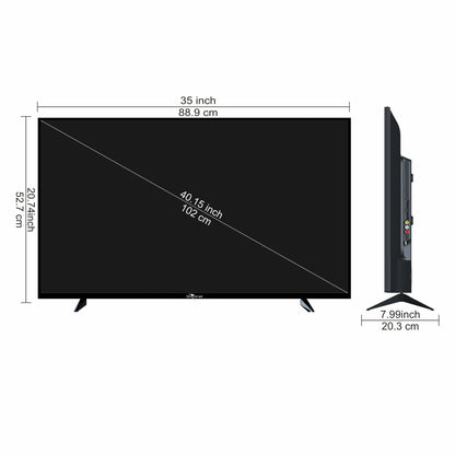 Black TV with dimensions labeled on a white background