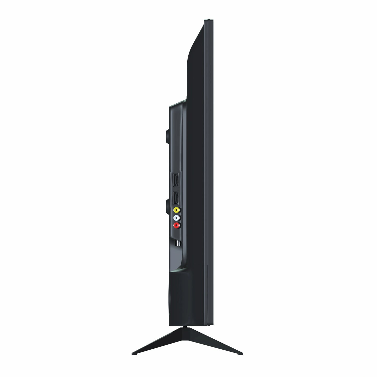 Black flat-screen TV on a white background