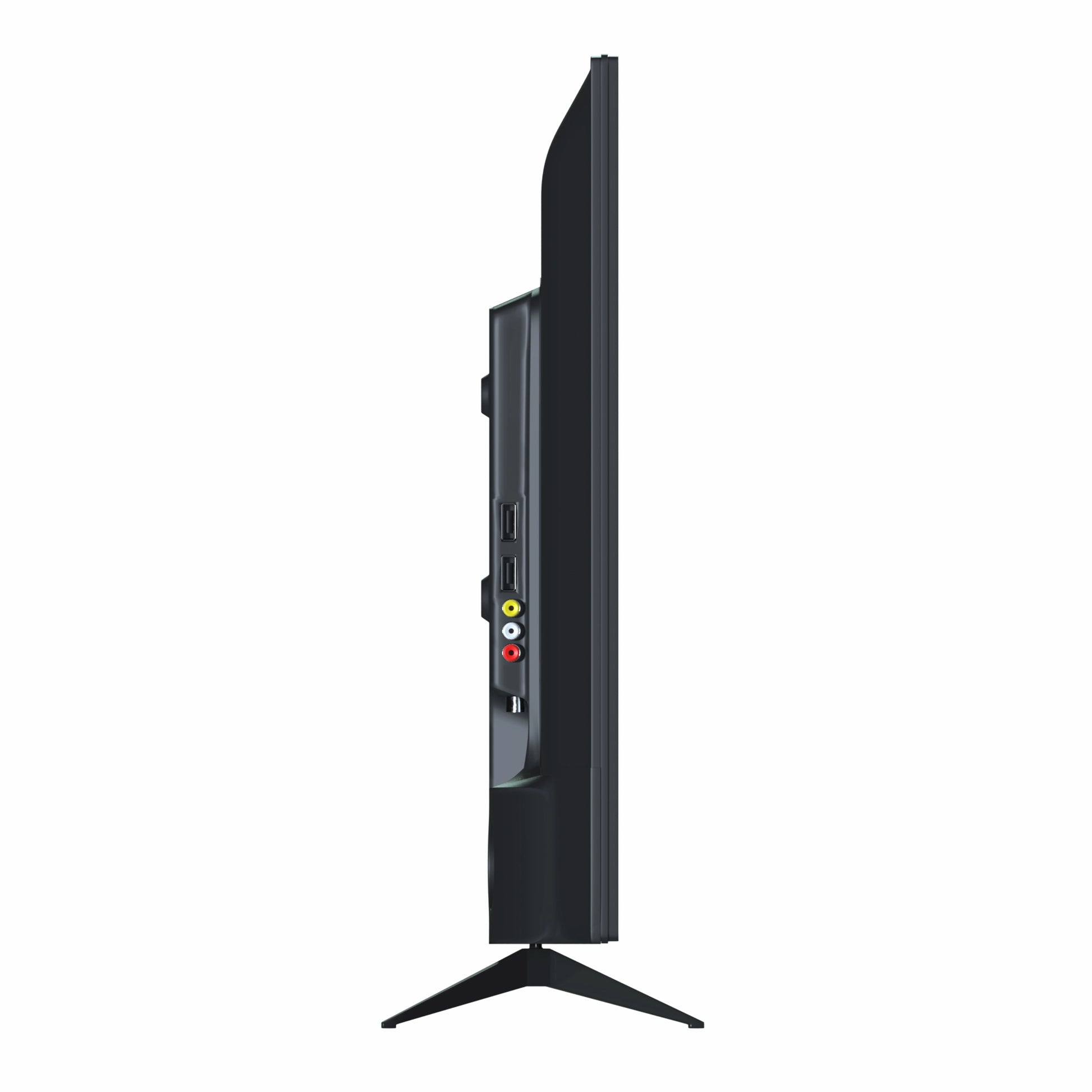 Black flat-screen TV on a white background