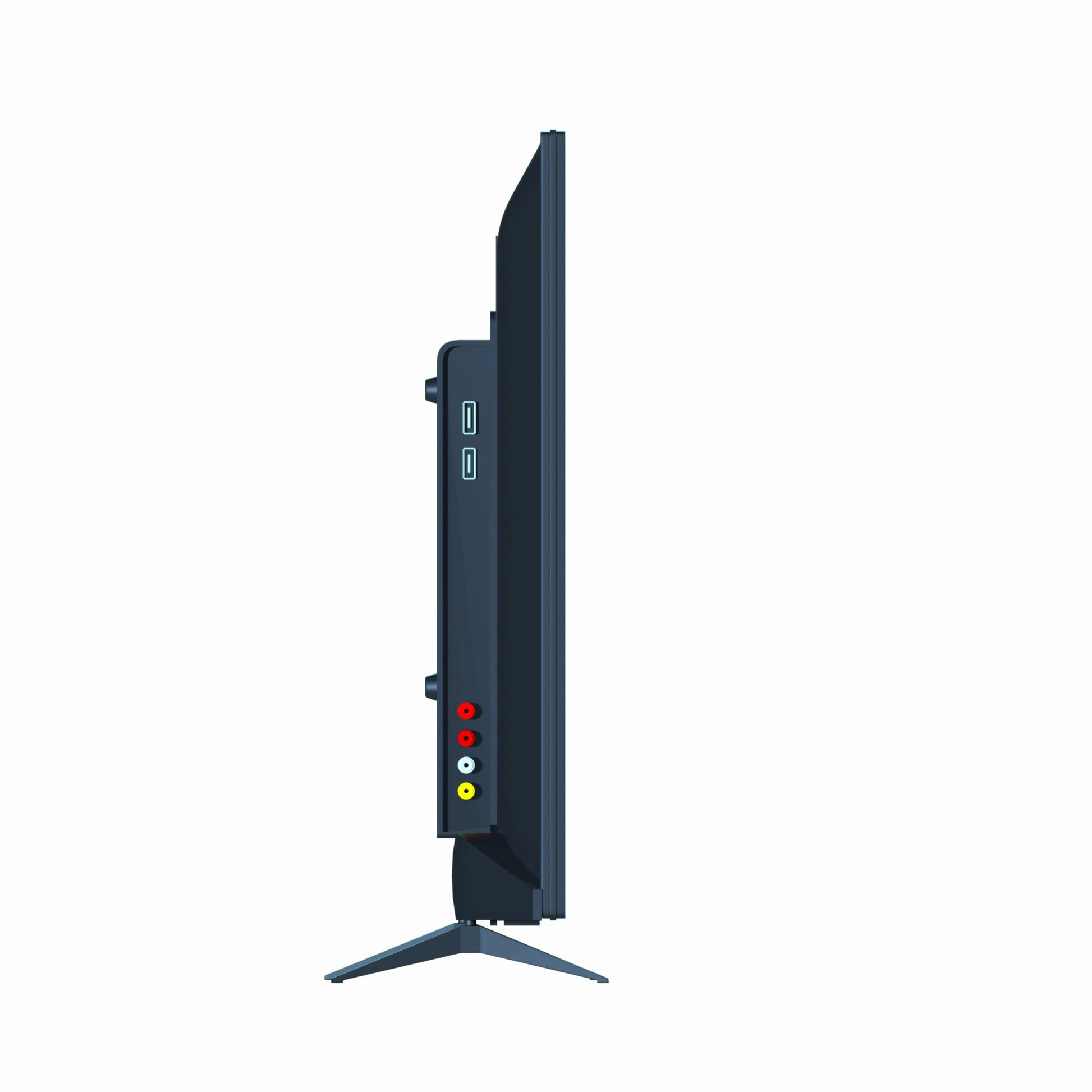 Black flat-screen TV on a white background