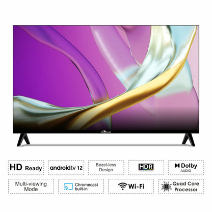 Smart TV with features listed on a white background