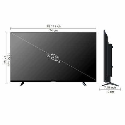 Black TV with dimensions labeled on a white background