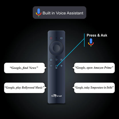 Remote control with voice assistant functionality on a black background