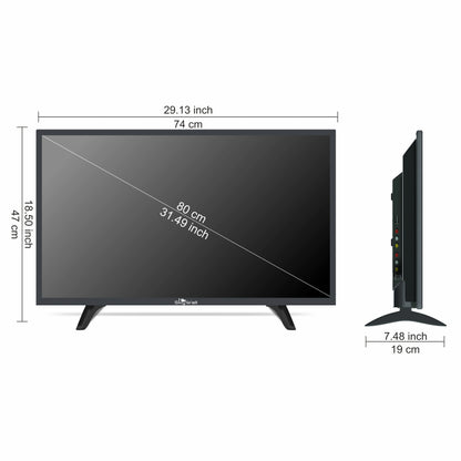 Black TV with dimensions labeled on a white background
