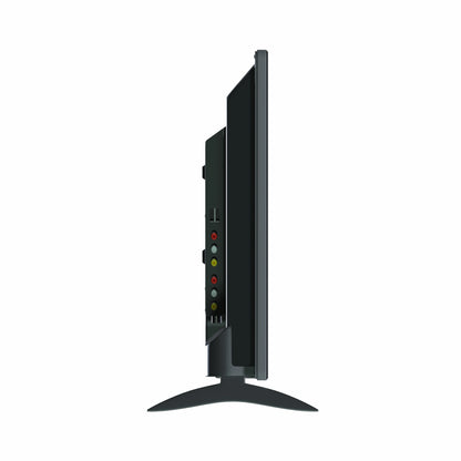 Side view of a black computer monitor on a white background