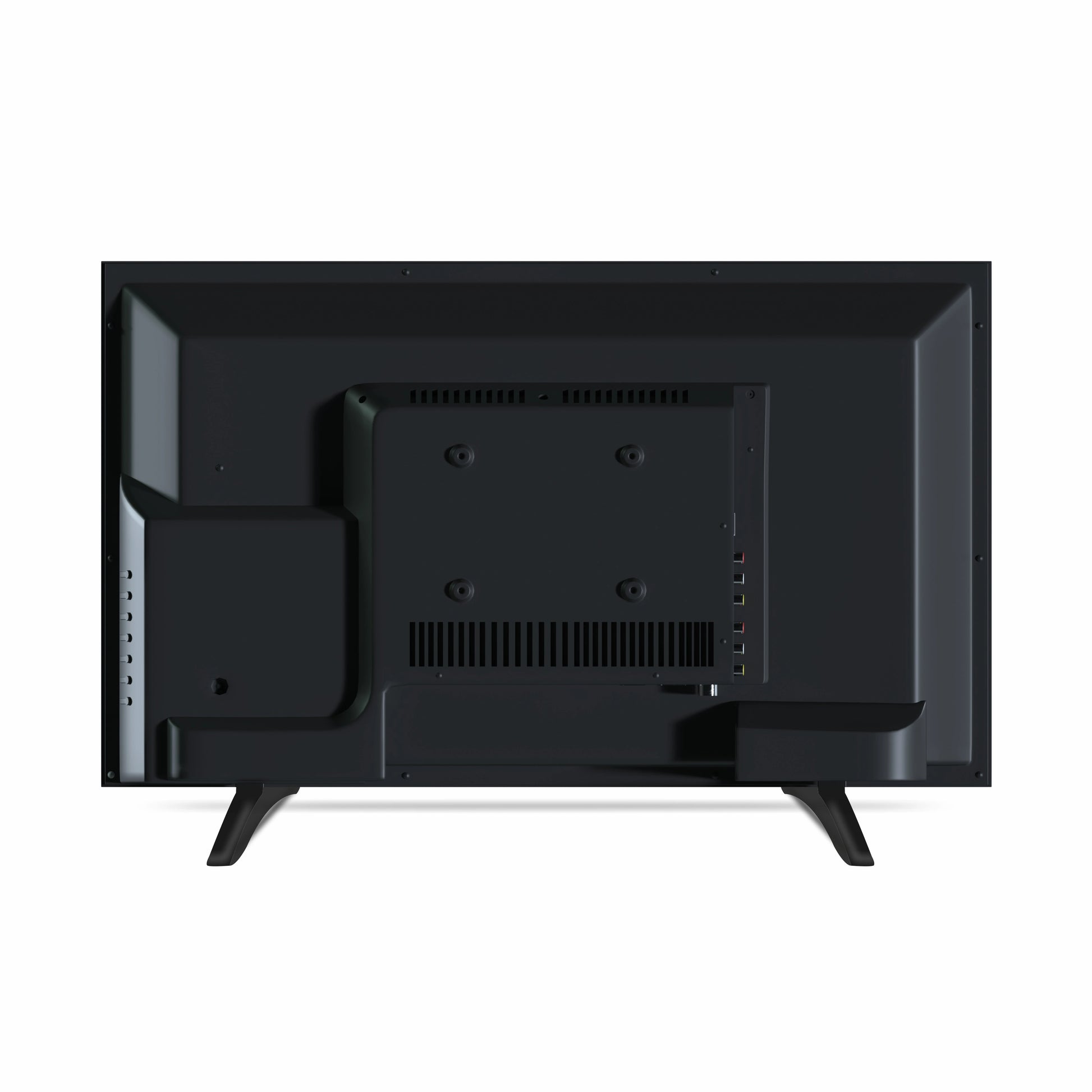 Black flat-screen TV on a white background