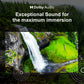 Nature scene with waterfall and Dolby Audio text overlay