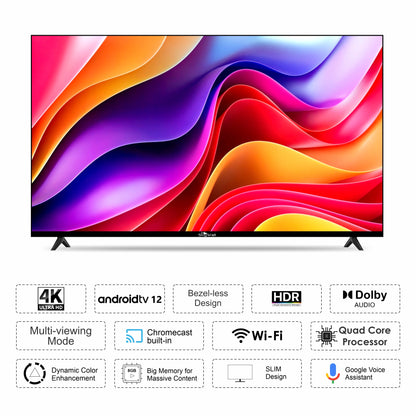 Smart TV with colorful display and feature icons on a white background