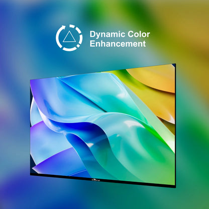 TV screen with dynamic color enhancement technology on a blurred colorful background