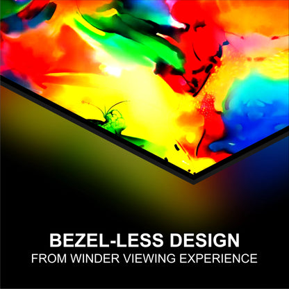 Colorful abstract design with 'Bezel-less Design' text on a black background