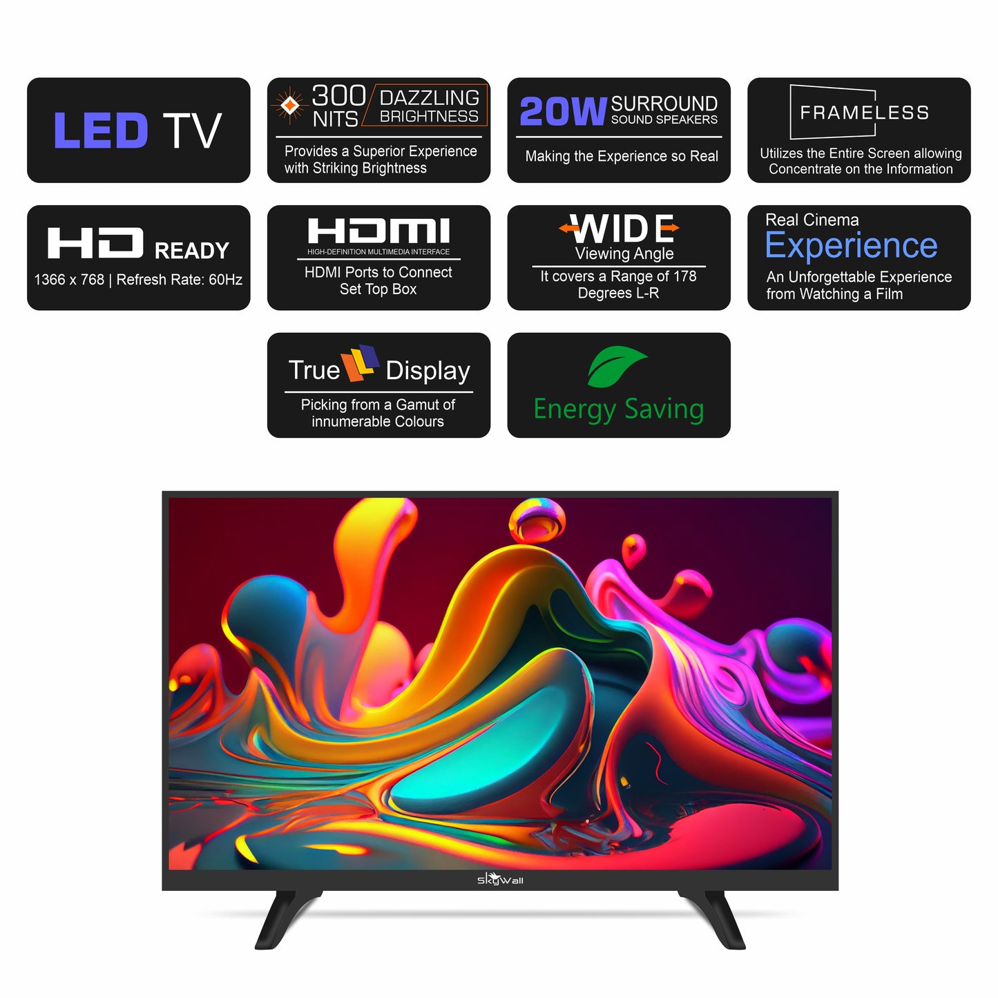 SkyWall 60.96 cm (24 inch) HD Ready LED TV 24SWATV With A+ Grade Panel (slim bezels)
