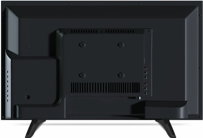 Back view of a black flat-screen TV on a white background
