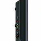 Side view of a black flat-screen TV on a white background