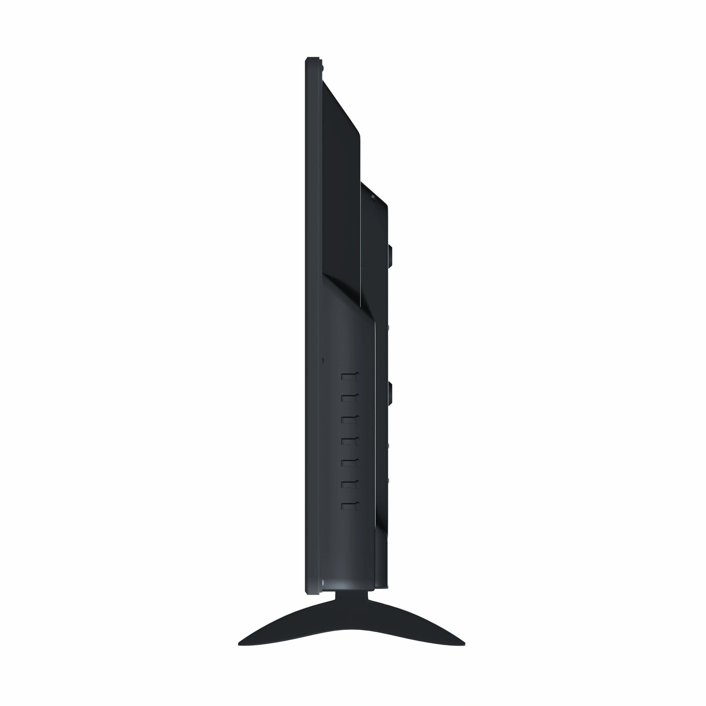 Black electronic device with a stand on a white background