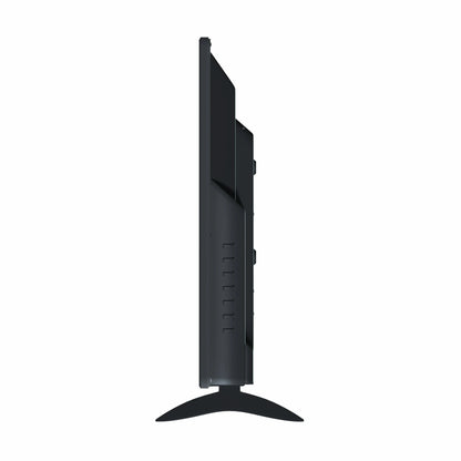 Black electronic device with a stand on a white background