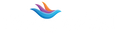 A minimalist abstract logo or emblem featuring layered wavy shapes in blue, purple, and orange on a plain white background.