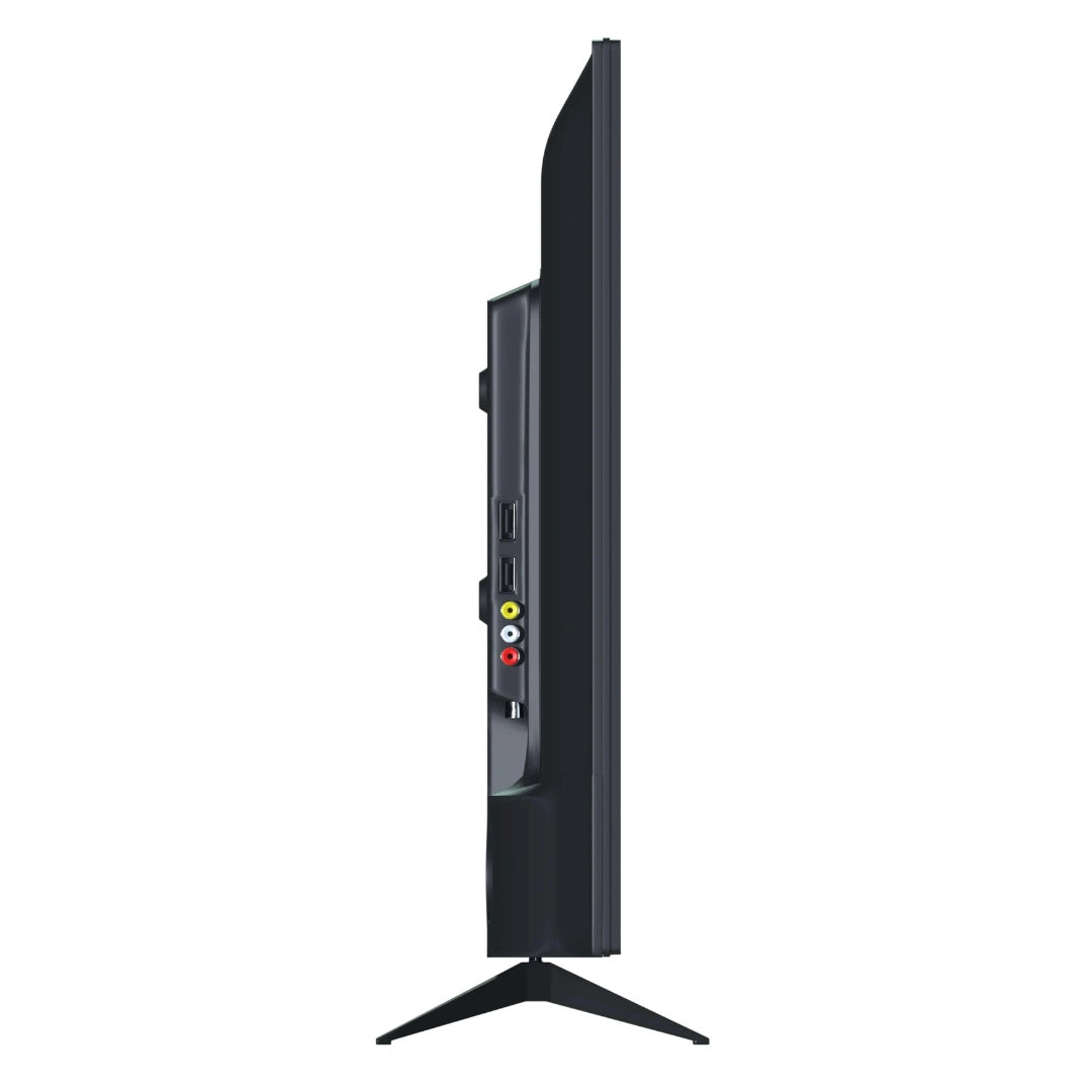 Black flat-screen TV on a white background