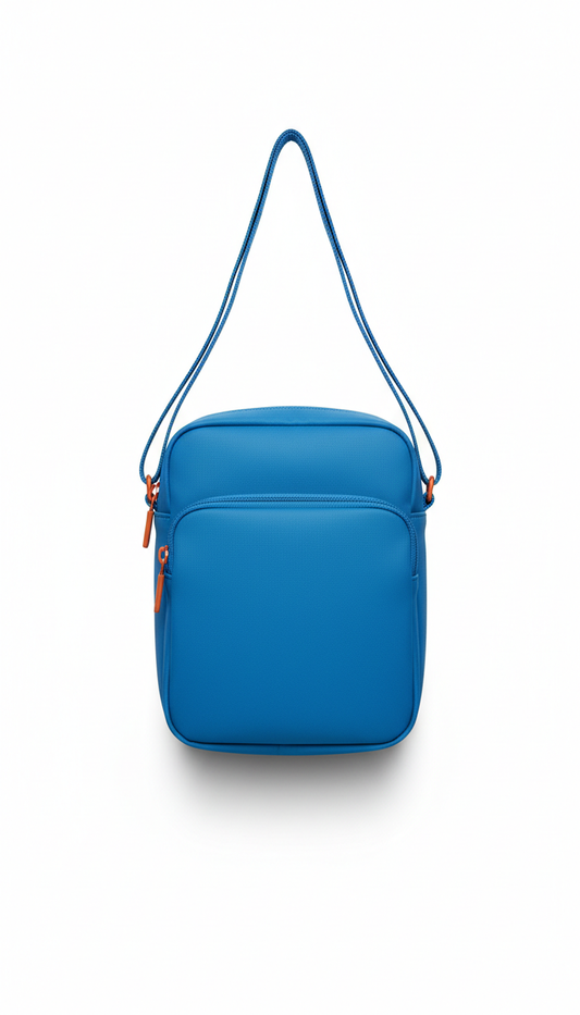 Blue compact crossbody bag