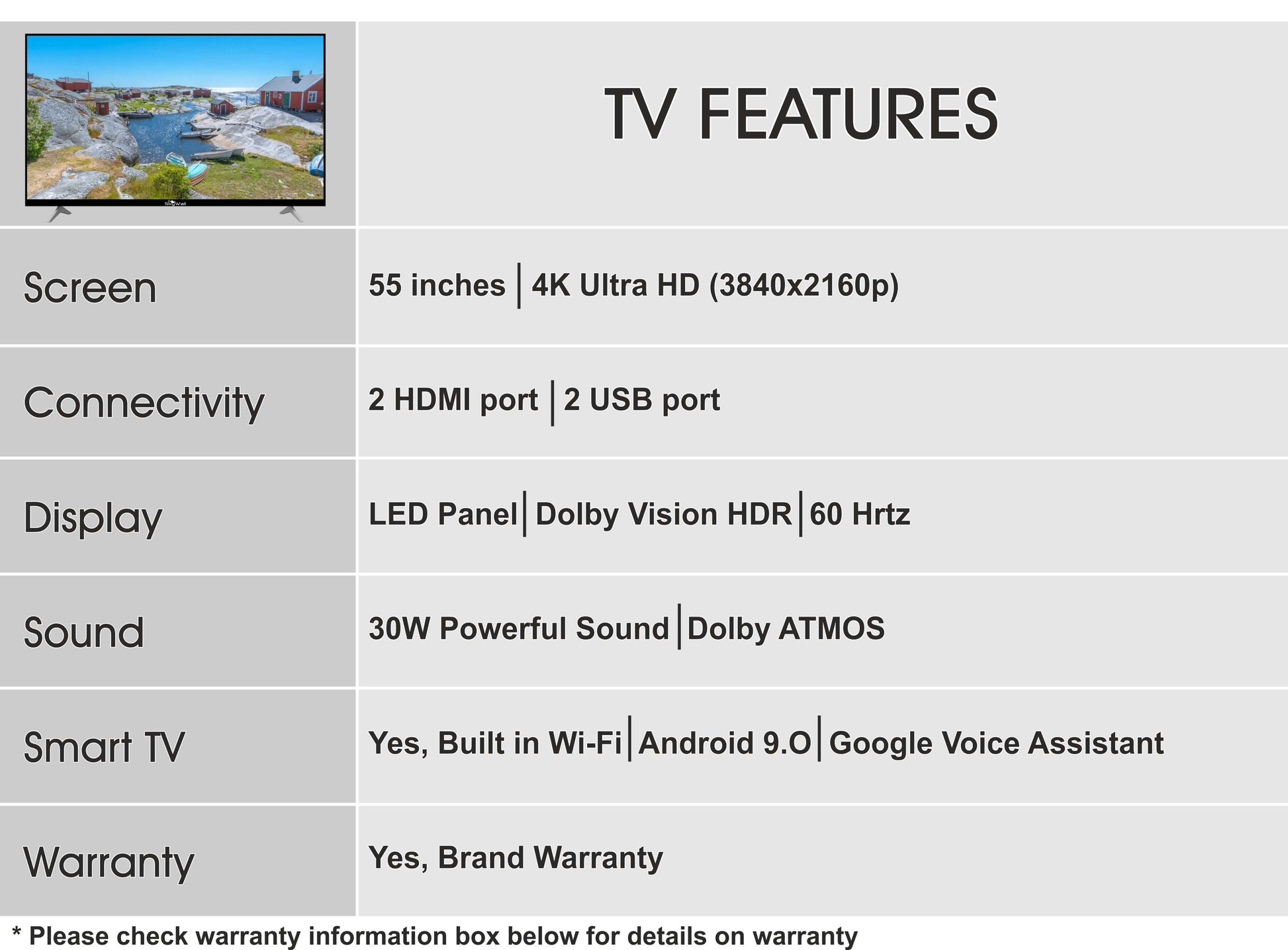 SkyWall™ TV 4K Ultra HD TV SkyWall 139.7 cm (55 inches) 4K Ultra HD Smart LED TV 55SW4K-VS (Frameless Edition) Voice Assistant