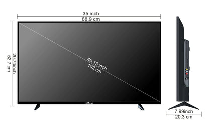 Measurement chart of a television screen with dimensions labeled