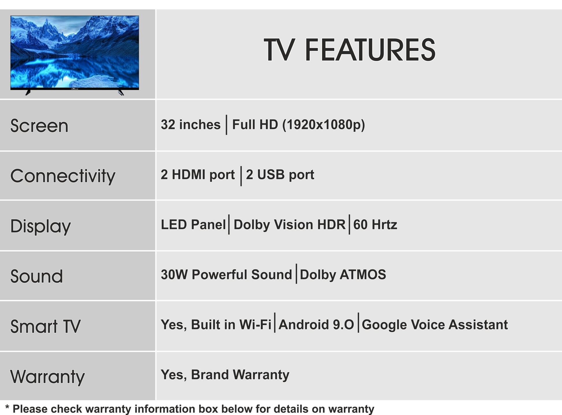 SkyWall™ TV Full HD TV SkyWall 80 cm (32 inches) Full HD Smart LED TV 32SW-Voice (Frameless Edition) | With Voice Assistant