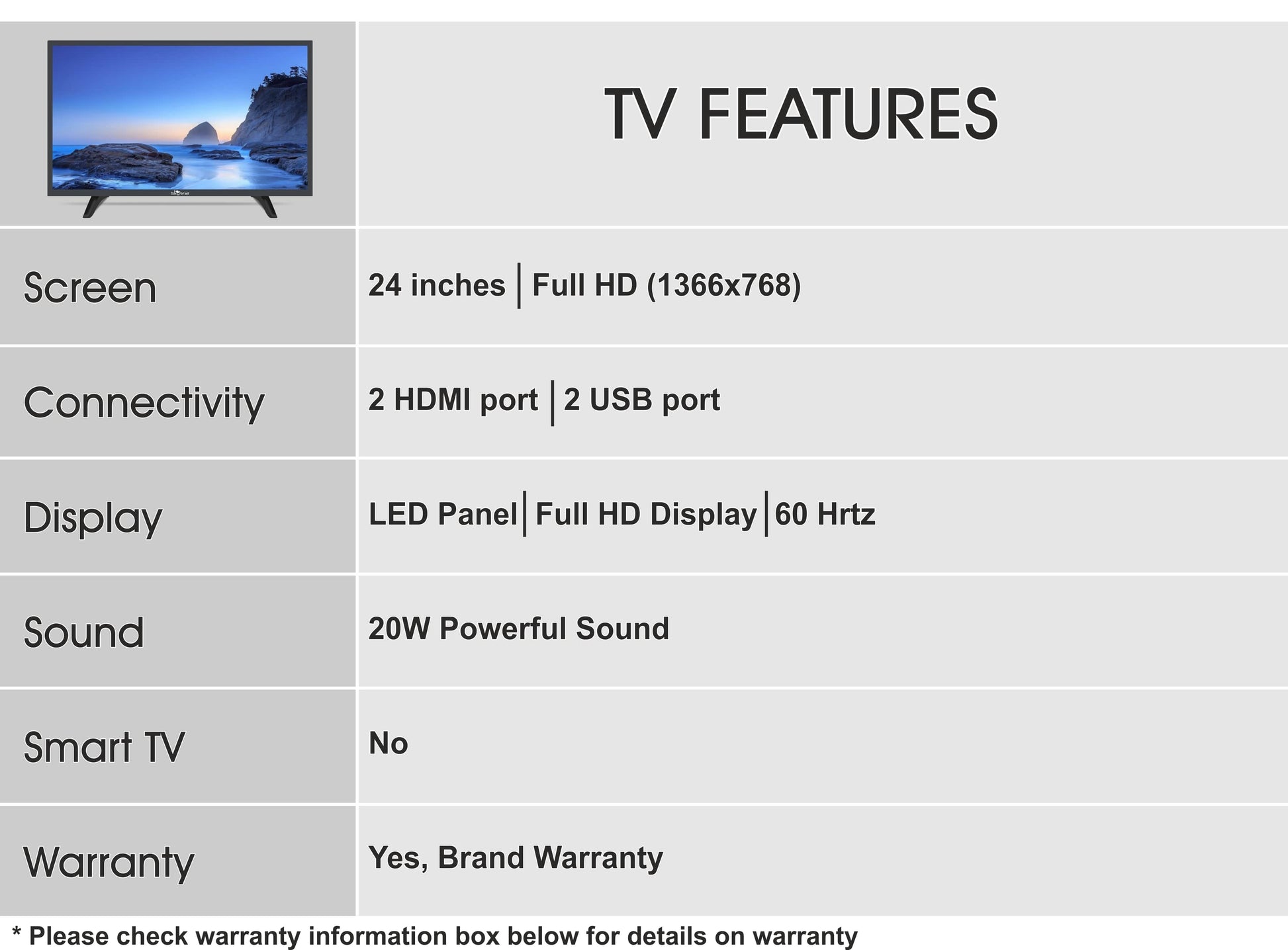 SkyWall™ TV HD Ready TV SkyWall 60.96 cm (24 inch) HD Ready LED TV 24SWATV With A+ Grade Panel (slim bezels)